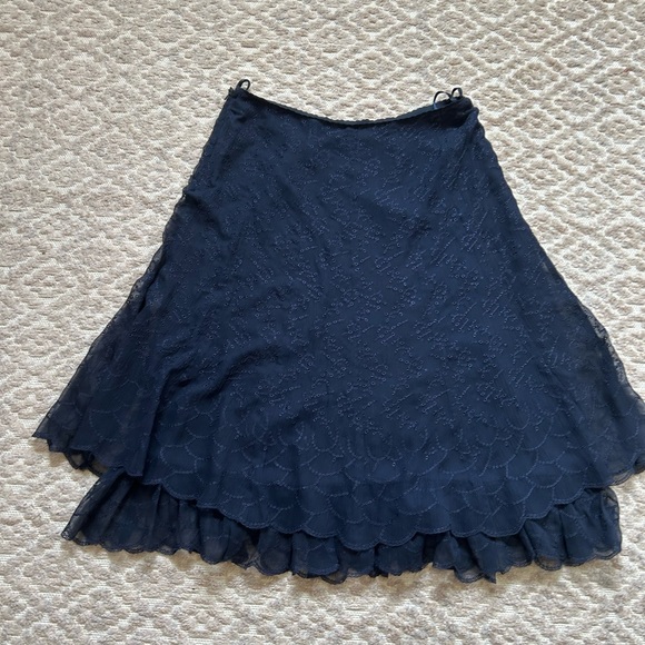 Charter Club Women's Tiered Silk Navy Blue Eyelet Skirt! - Picture 1 of 8